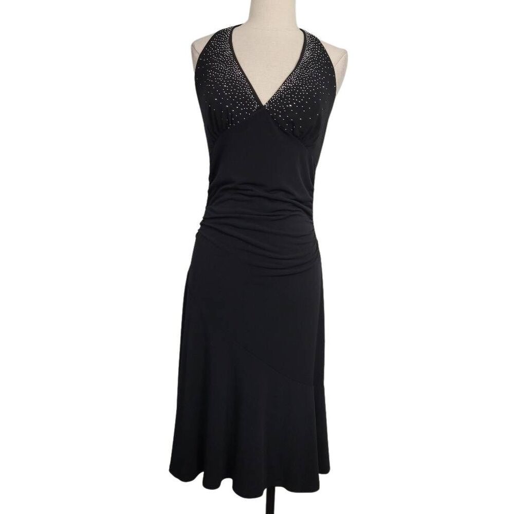 Vtg‎ 90s Ruby Rox Slinky Halter Dress Sz M Black Rhinestones Fairy Whimsygoth